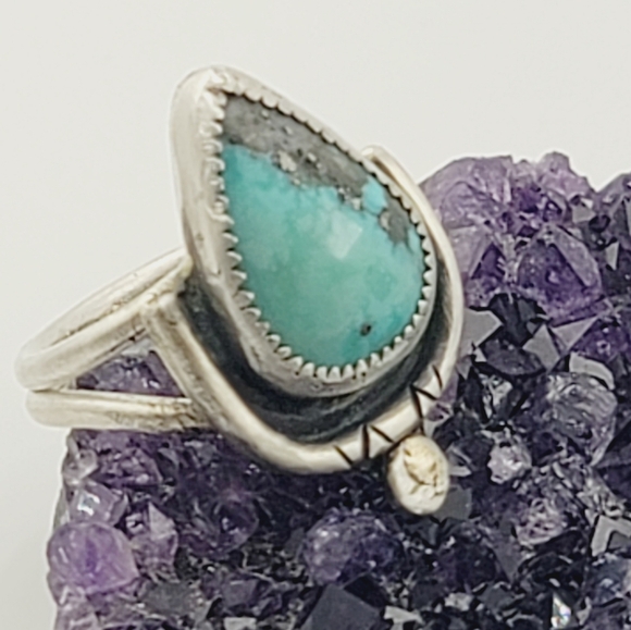 TURQUOISE BOHEMIAN CHIC STYLE HANDMADE IN STERLING SILVER METAL Sz 9 - Picture 3 of 7